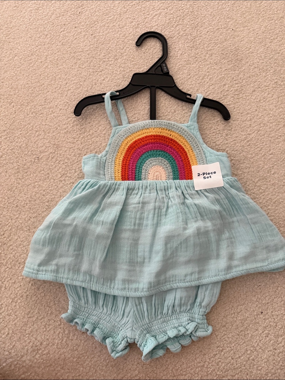Old Navy Light Blue Tank & Bloomer Set with Crochet Rainbow